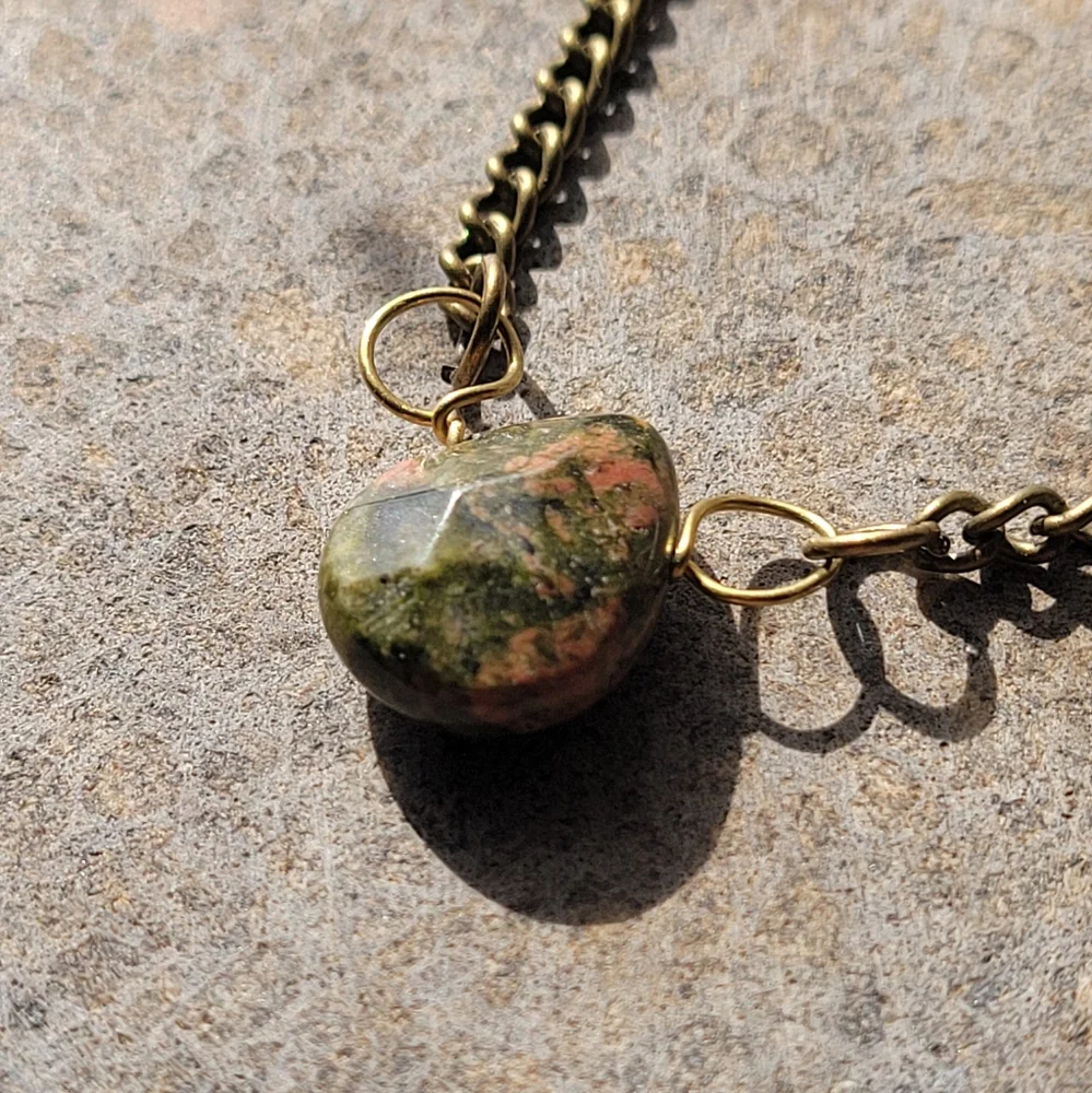 Unakite Gemstone Handmade Brass Necklace